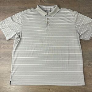 Nike Dri-Fit Golf Mens Grey White Striped Polo Short Sleeve Shirt; size XXL